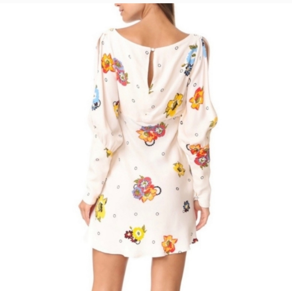 EUC Size 0 Free People ivory "Sunshadow" floral slitsleeve mini dress - Picture 3 of 7